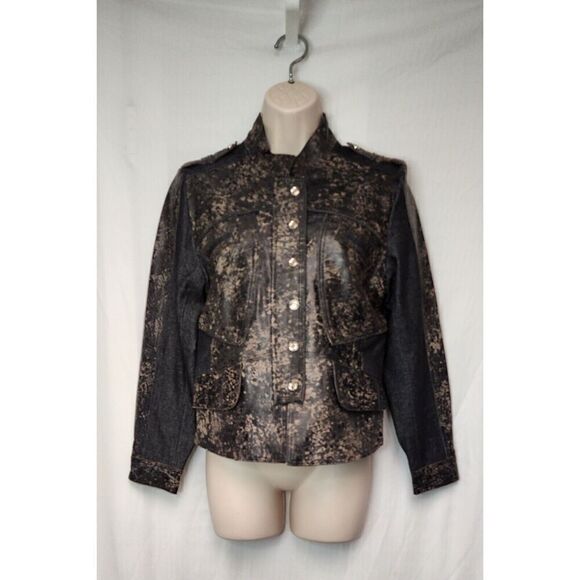 H&D Classic Leather Collection Womens Large Leather Denim Biker Style Jacket M - Picture 2 of 11